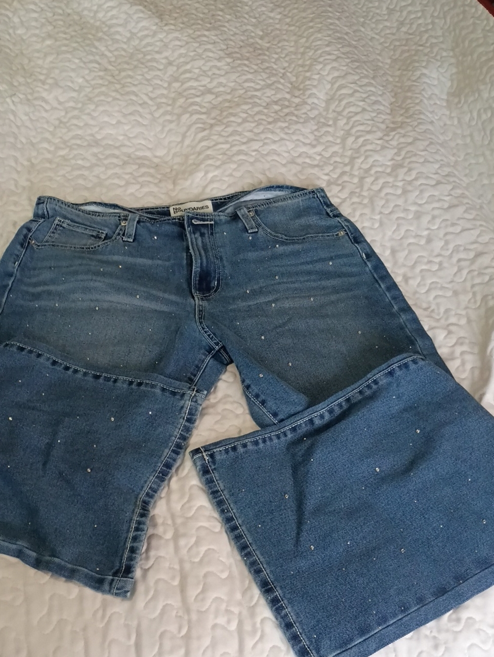No Boundaries Blue Embellished Wide-Leg Jeans